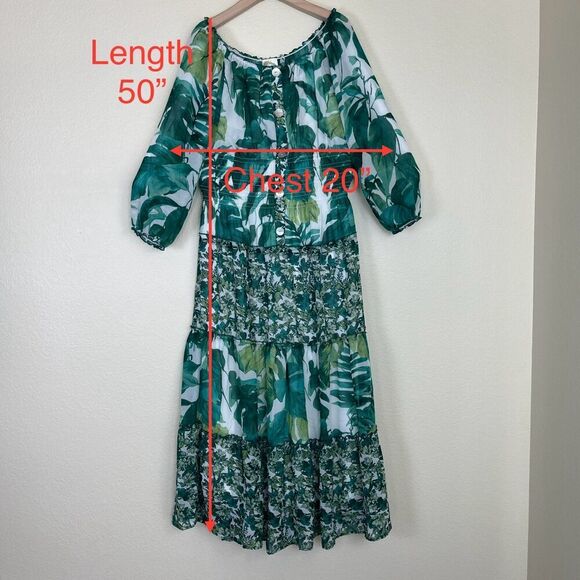 Fig and Flower Women's Size M Green Floral Sheer Smocked Maxi Tiered Dress Boho - Picture 5 of 16